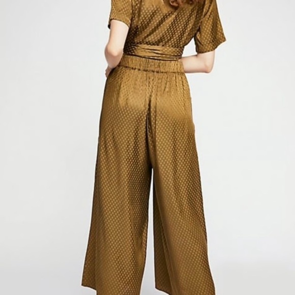 Free People Morning Dove Pants Wide Leg Green Satin Polka Dot - Picture 7 of 7